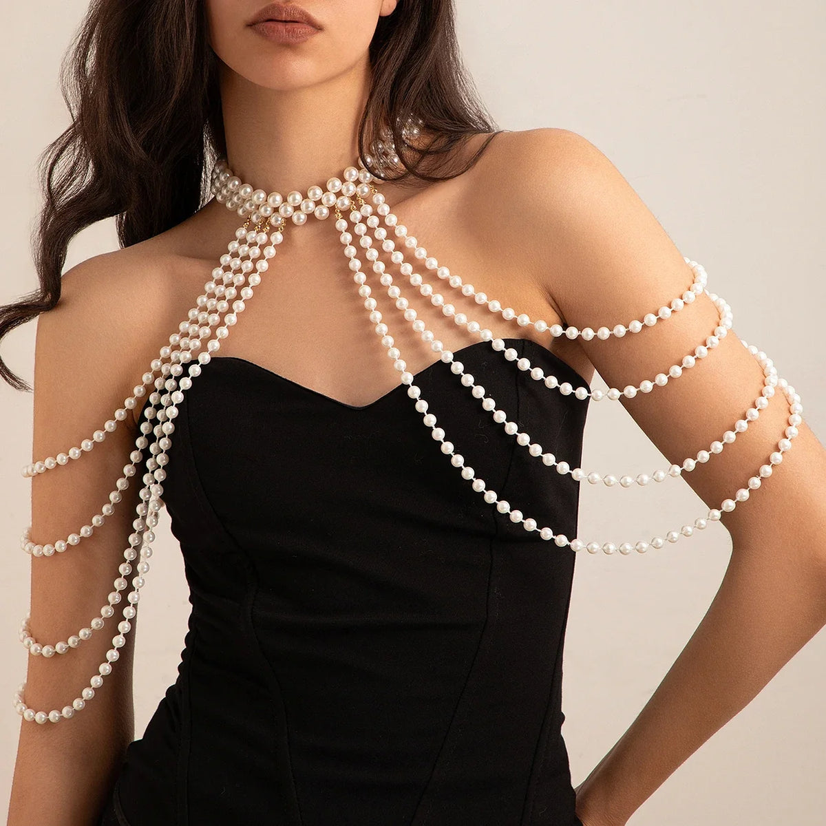 Women's shoulder chain with pearls - Collarbone & shoulder jewelry