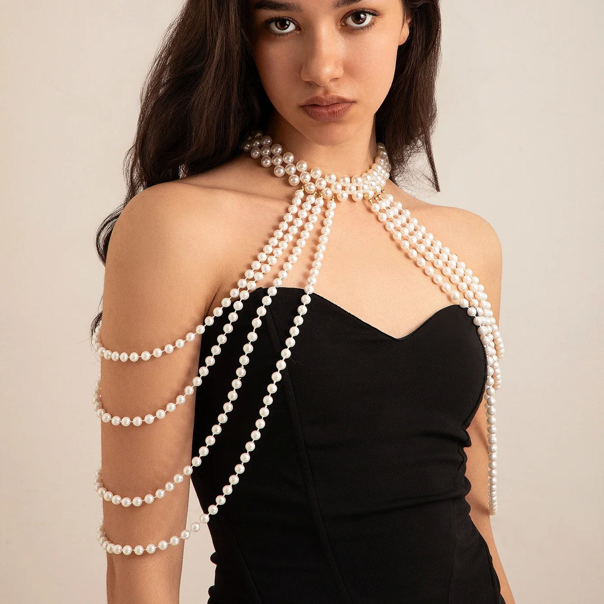 Women's shoulder chain with pearls - Jewelry for collarbone & shoulder