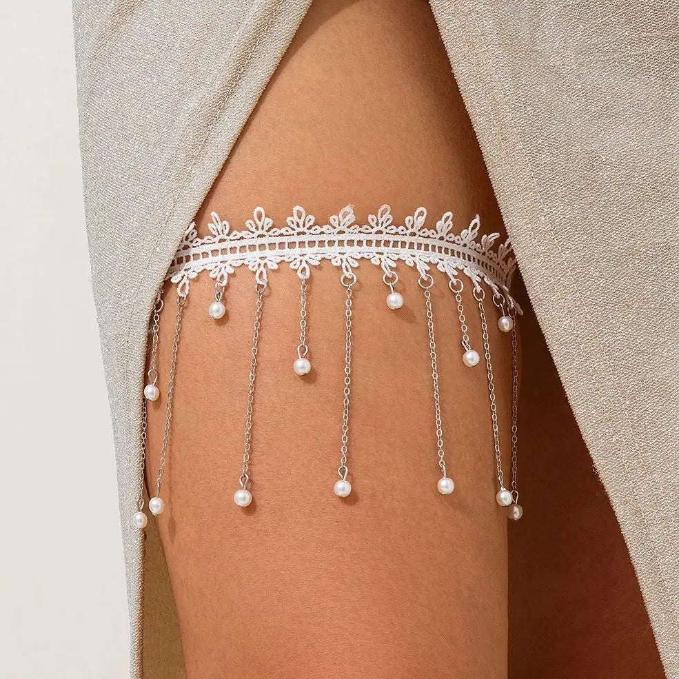 White Thigh Chain - Body Jewelry Thigh Leg Jewelry for Women