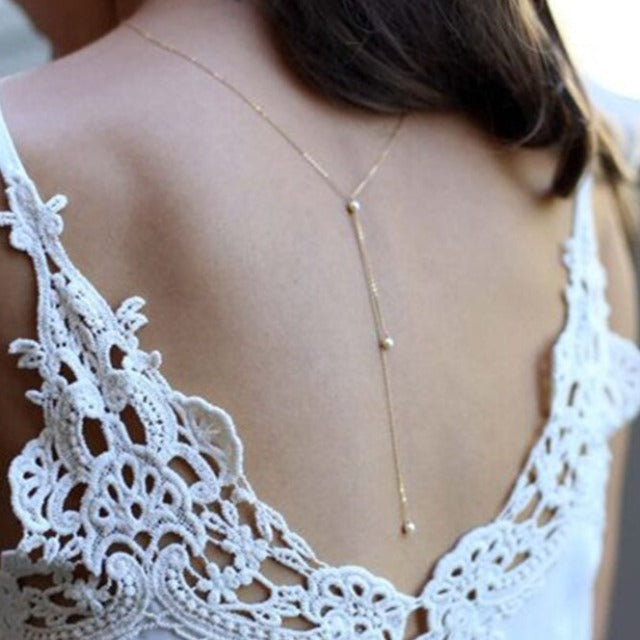 Back Chain with Pearls for Women gold