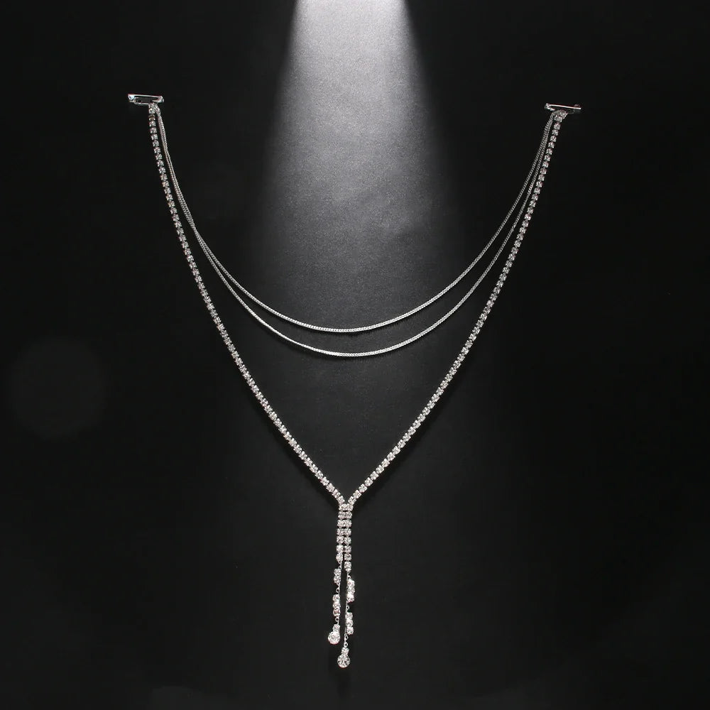 Back Chain Necklace Back Ornament for Women silver