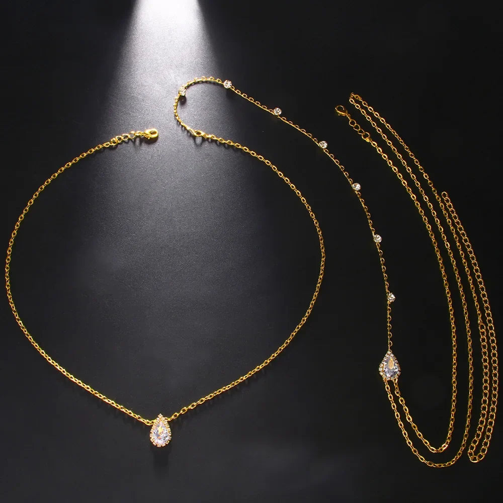 Back Chain Necklace Back Ornament for Women 7 Pearls gold