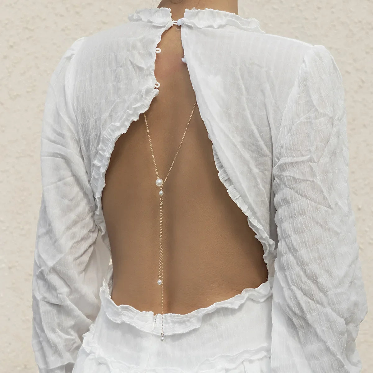 Back Chain Necklace Back Ornament Women’s Pearls Silver