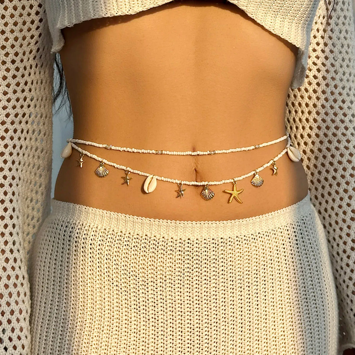 Shell hip chain - waist and belly jewelry for women, shell beads