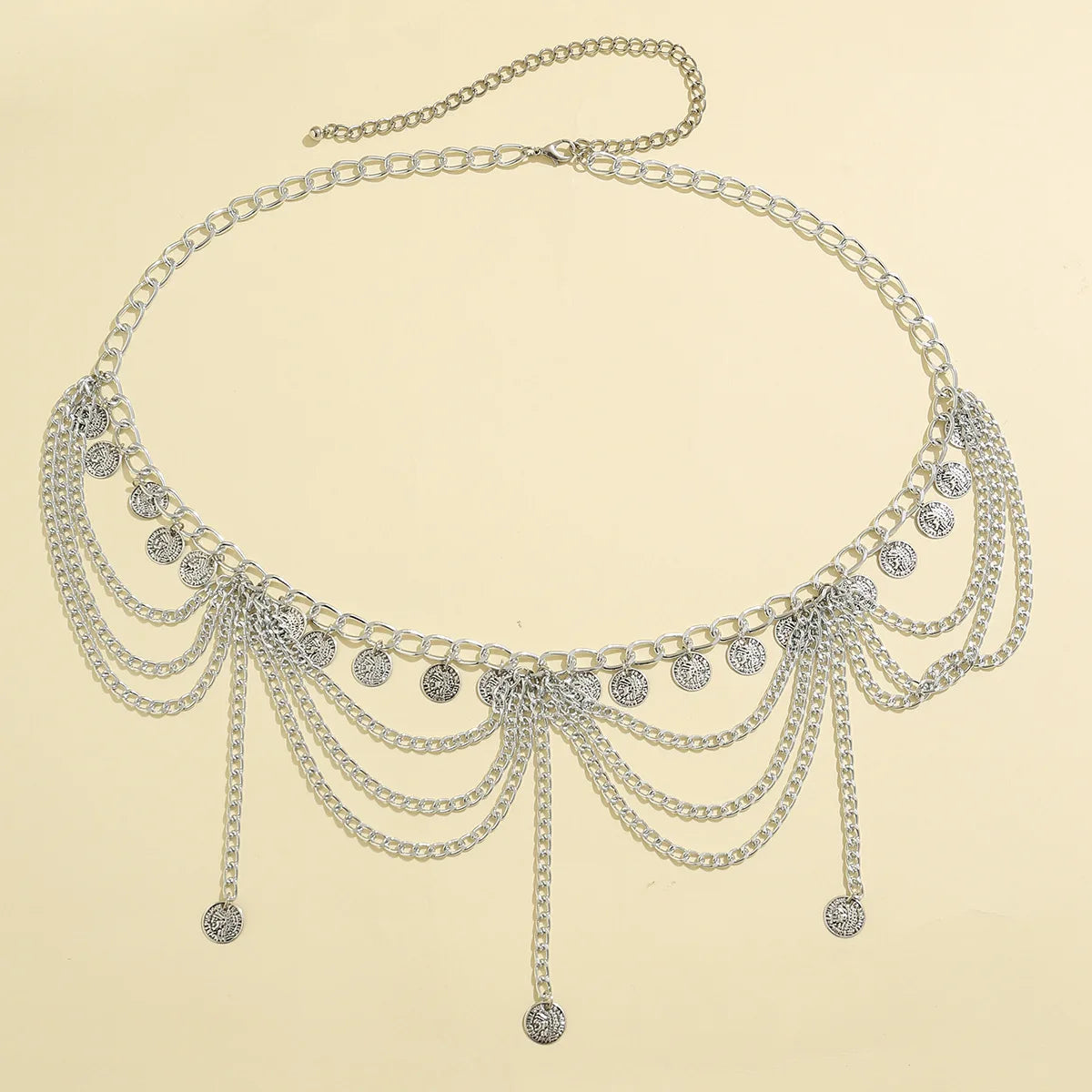 Oriental-style hip chain - waist and belly jewelry for women, silver