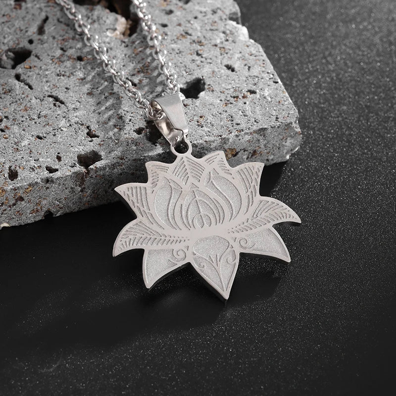 Lotus Flower Chain & Pendant in Silver