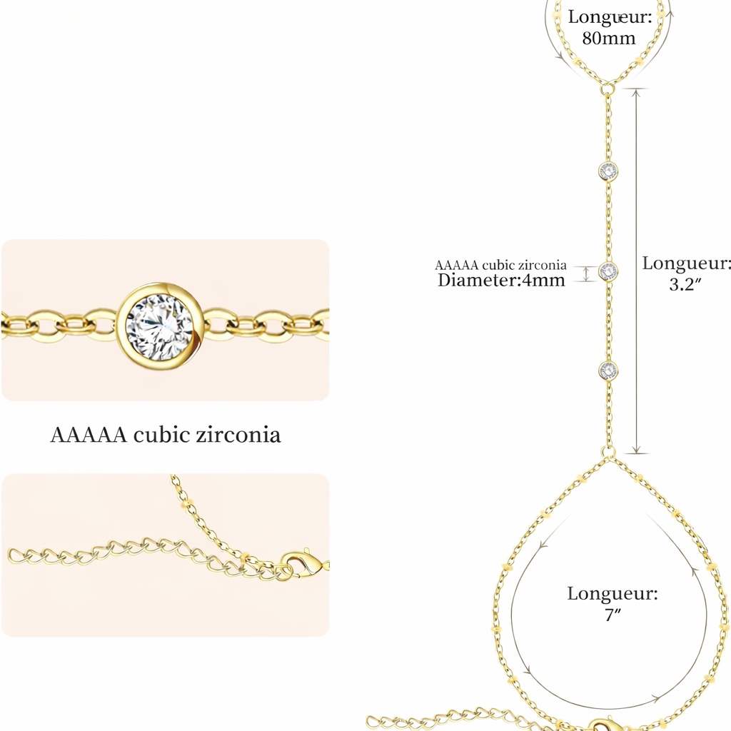 Hand and finger chain with cubic zirconia - women’s hand bracelet