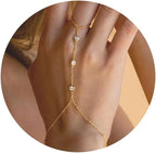Hand and finger chain with cubic zirconia - women’s hand bracelet gold