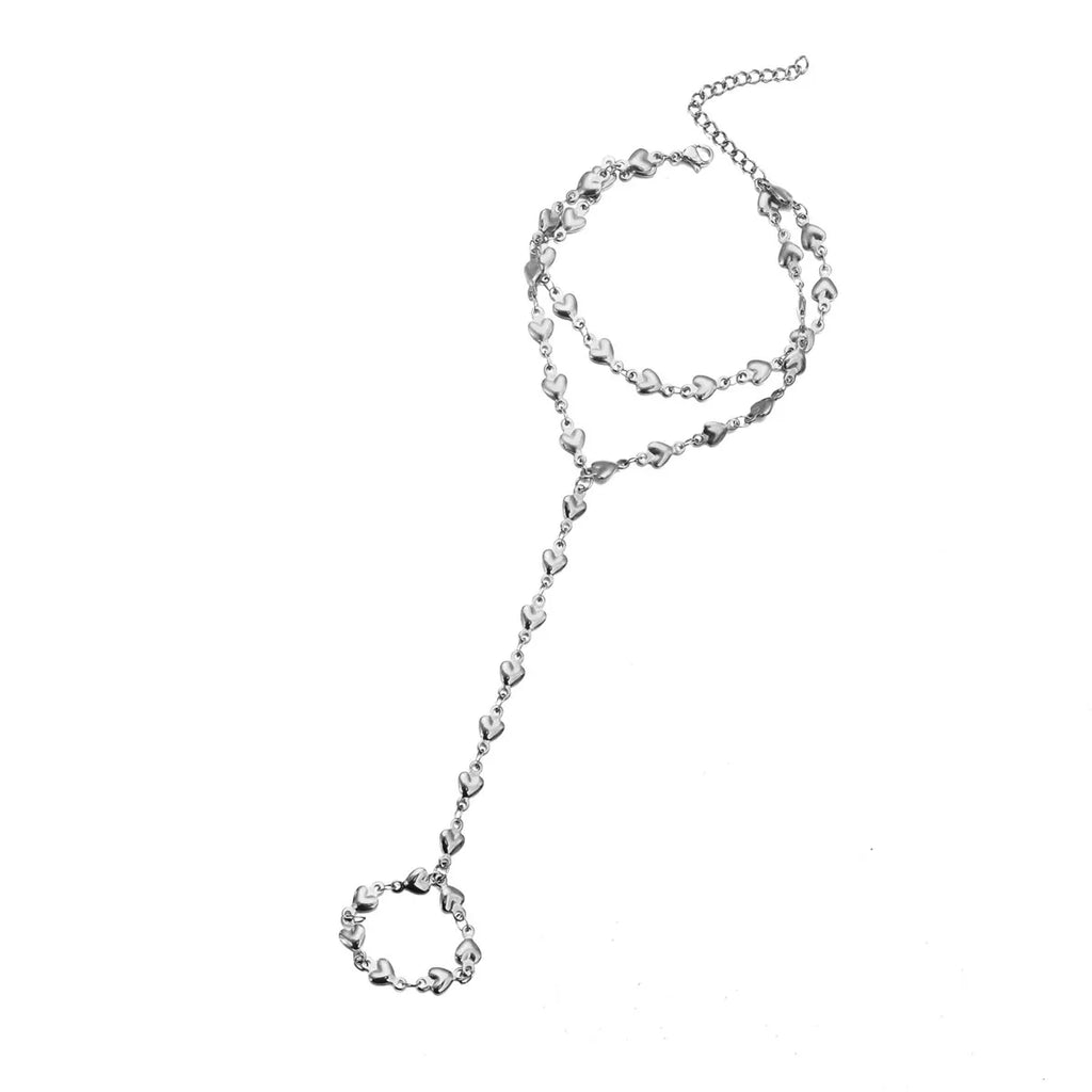 Heart hand and finger chain - women’s hand chain in silver