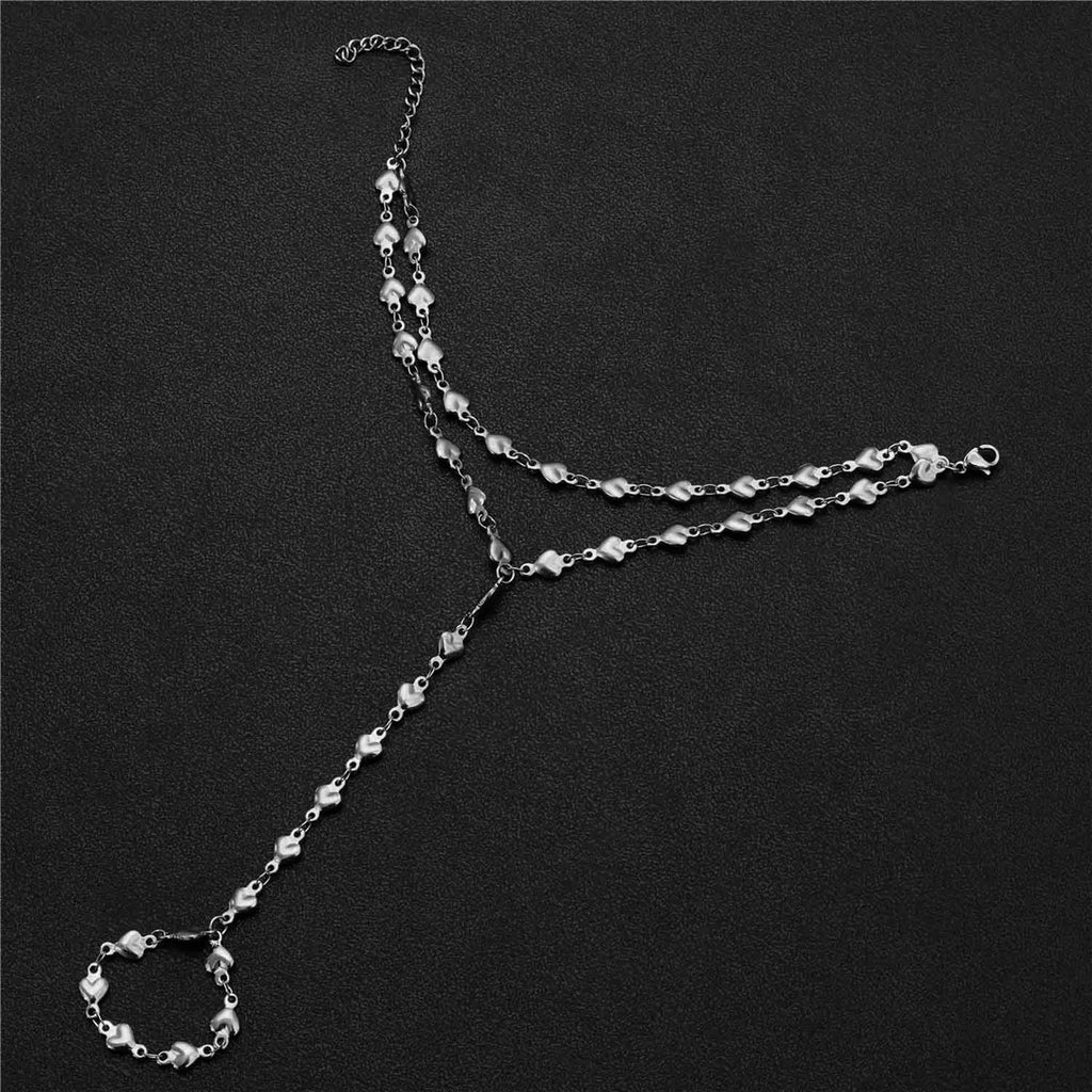 Heart hand and finger chain - women’s hand chain in silver