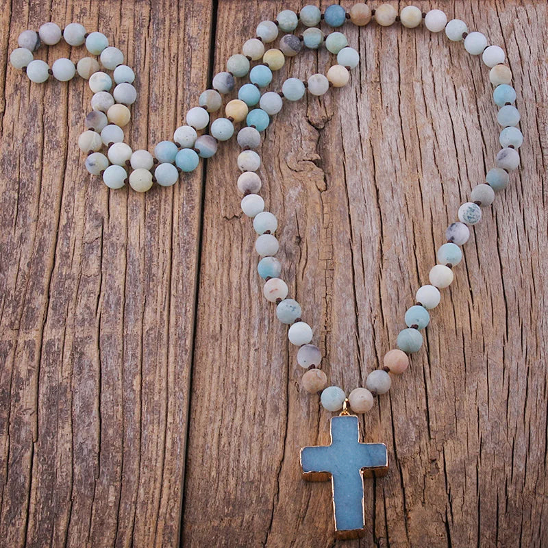 Chapelet Croix Collier Pendentif en Pierres Naturelles amazonite