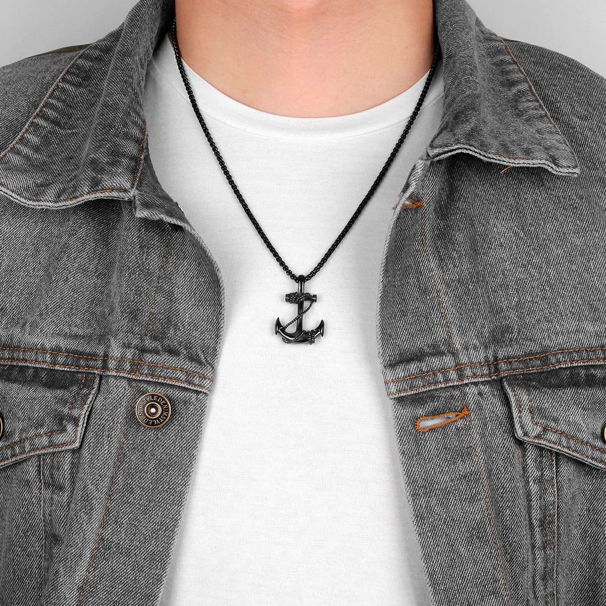 Men's black anchor necklace