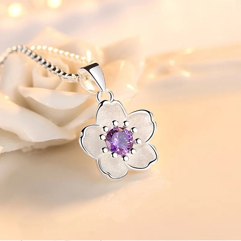 Necklace with Flower Pendant for Women violet