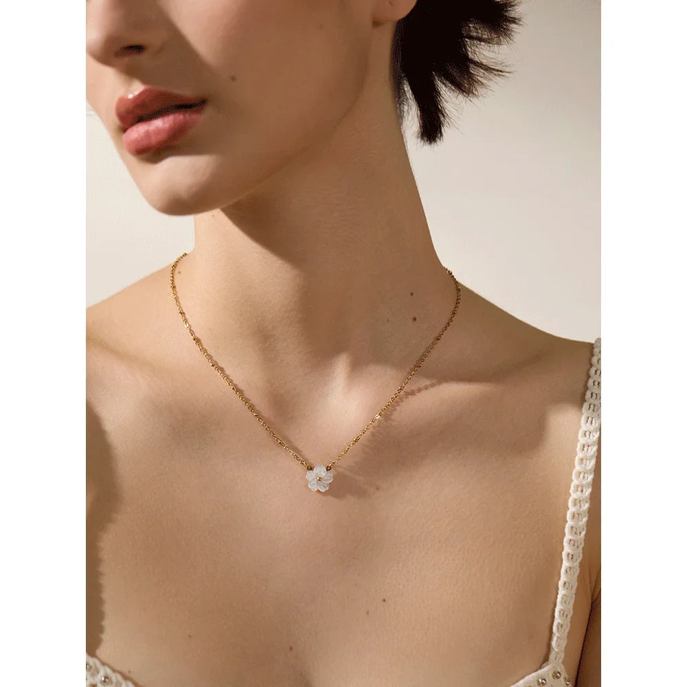 Necklace with a Lovely White Flower Pendant