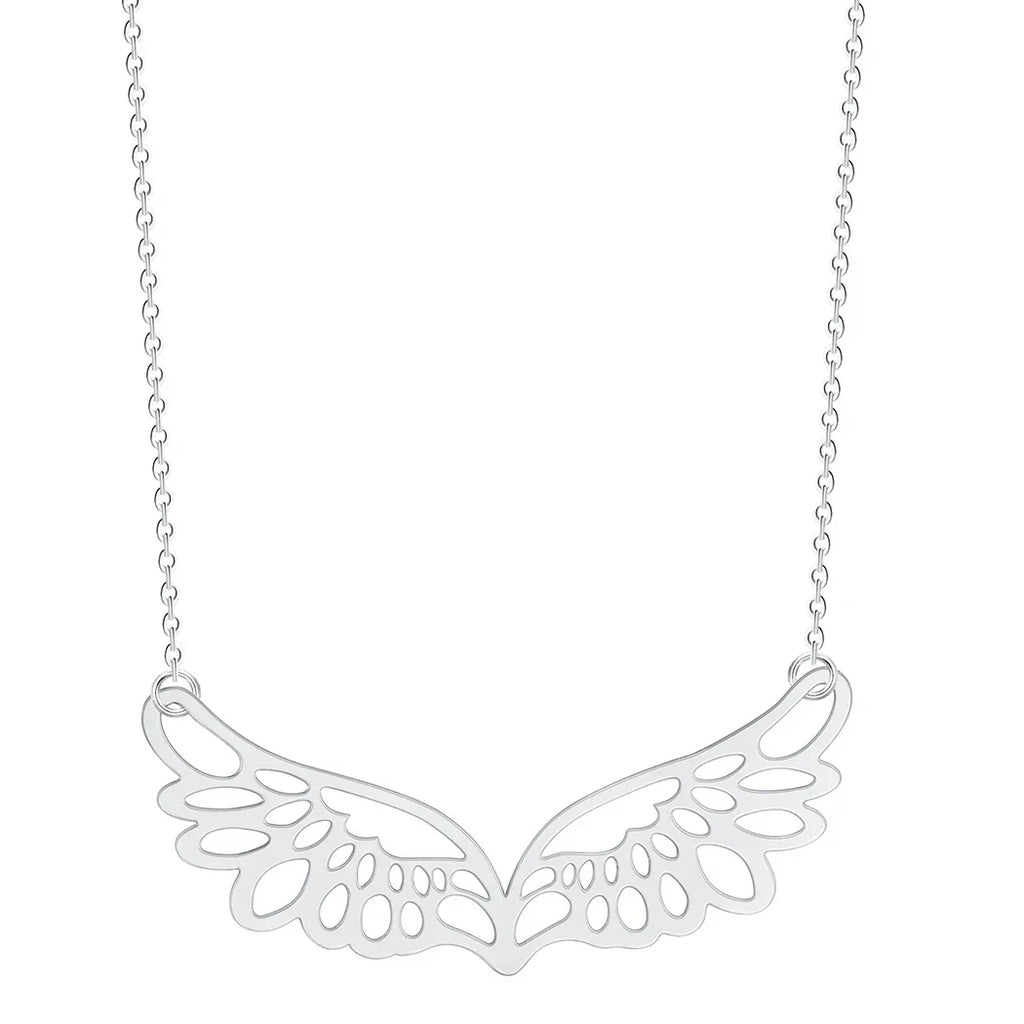 Necklace with large silver angel wings pendant