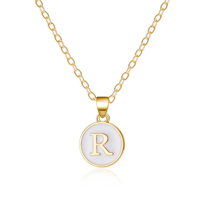 White initial r pendant necklace