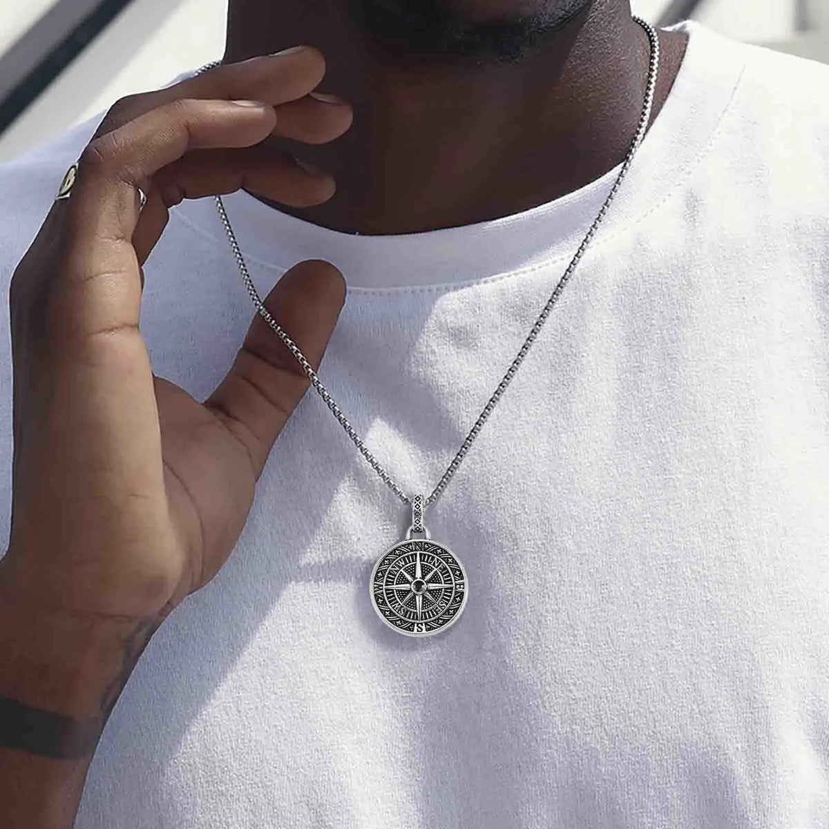 Compass Necklace with Nautical Wind Rose Pendant