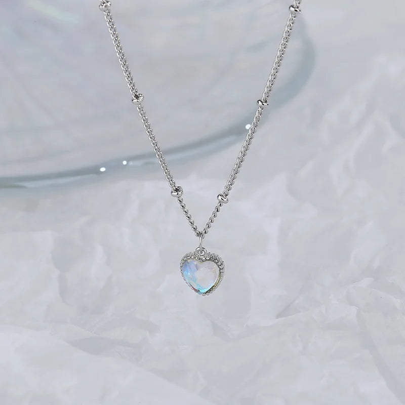 Necklace with Heart Pendant Fertility Moonstone beaded chain