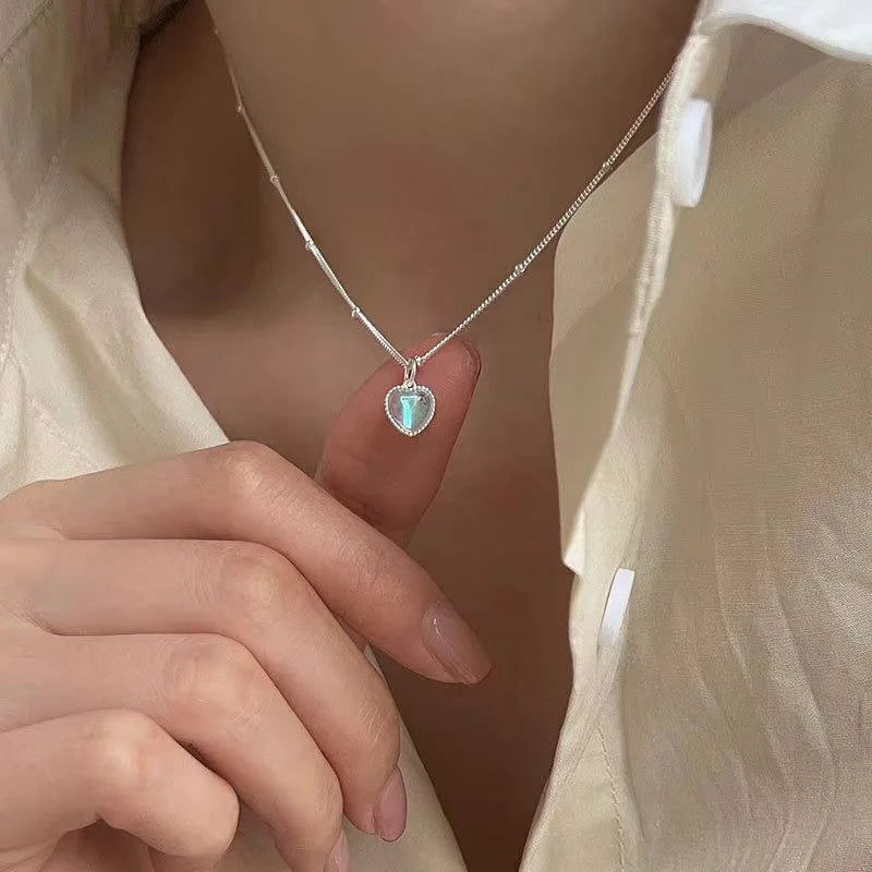 Necklace with Heart Pendant Fertility Moonstone Beaded Chain