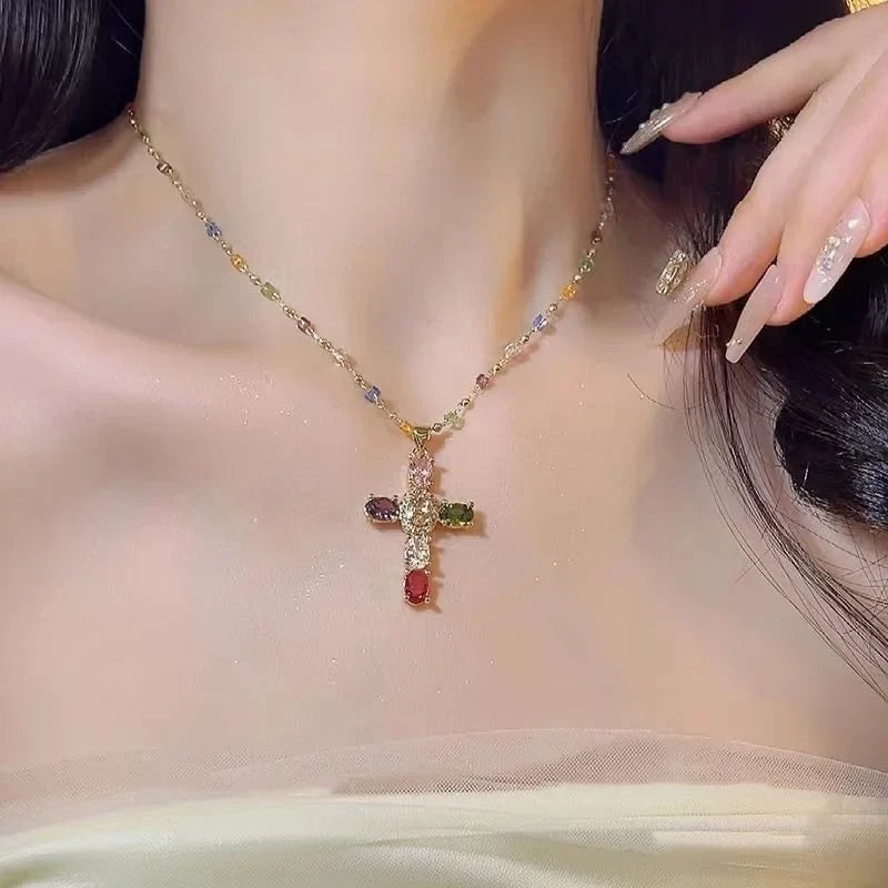 Cross Pendant Necklace with Zircon for Women