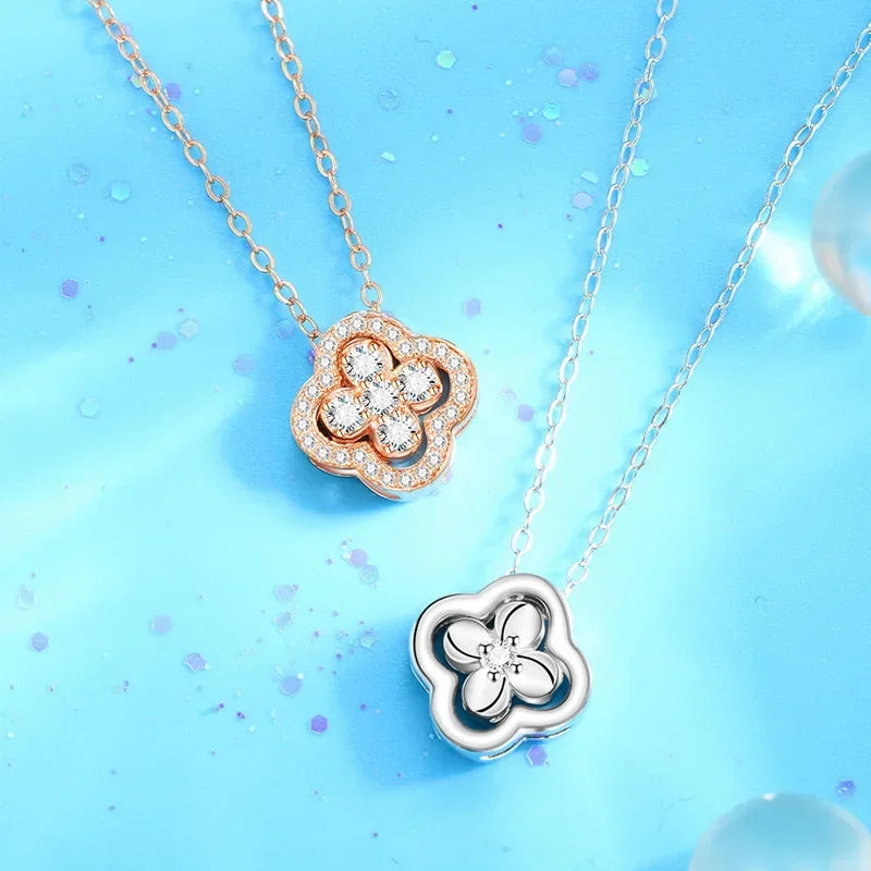 Collier avec Pendentif en Feuille de Trèfle à 4 Feuilles en Zircon argent