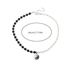 Yin Yang Black and White Beaded Pendant Necklace