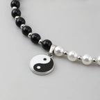 Yin Yang Black and White Beaded Pendant Necklace