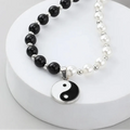 Yin Yang Black and White Beaded Pendant Necklace
