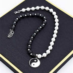 Yin Yang Black and White Beaded Pendant Necklace