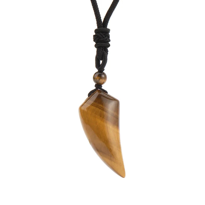 Necklace with Natural Stone Shark Tooth Pendant Tiger's Eye