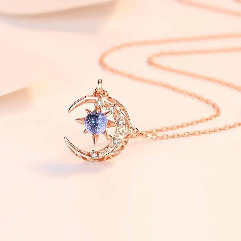 Necklace with Moonstone and Zircon Star Pendant for Women in gold