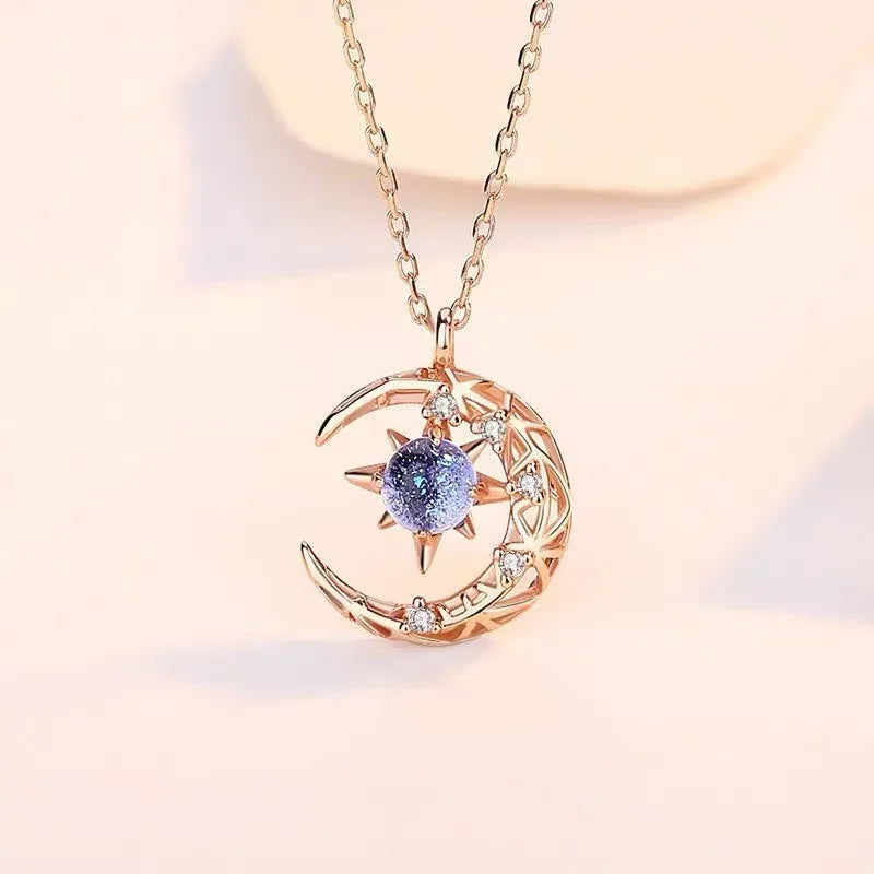 Necklace with Moonstone and Zircon Star Pendant for Women in gold
