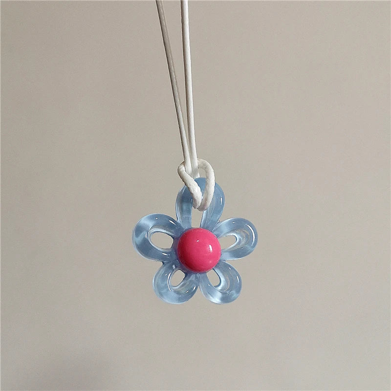 Necklace with Colorful Flower Pendant light blue