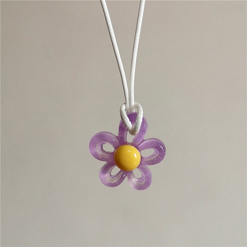 Necklace with Colorful Flower Pendant purple