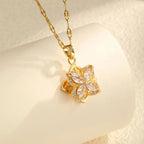 Collier avec Pendentif Fleur en Zircon Rotative Anti-Stress