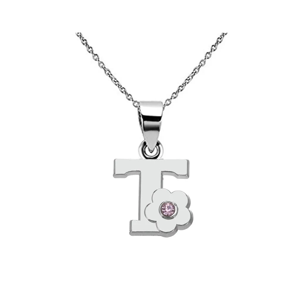 Necklace with initial and flower pendant t