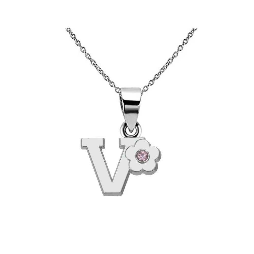 Necklace with initial and flower pendant v