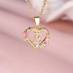 Heart and Flower Initial Pendant Necklace e