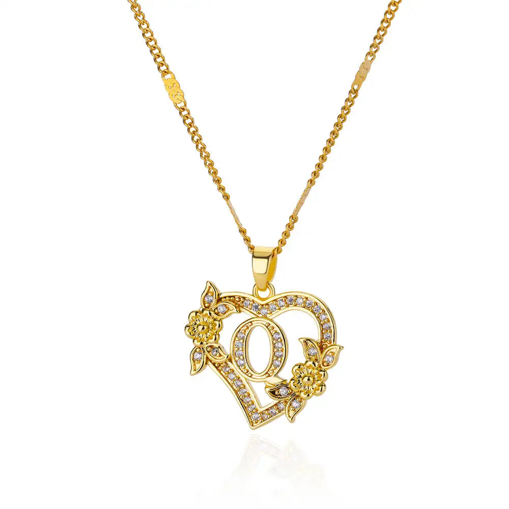Necklace with initial and heart pendant q