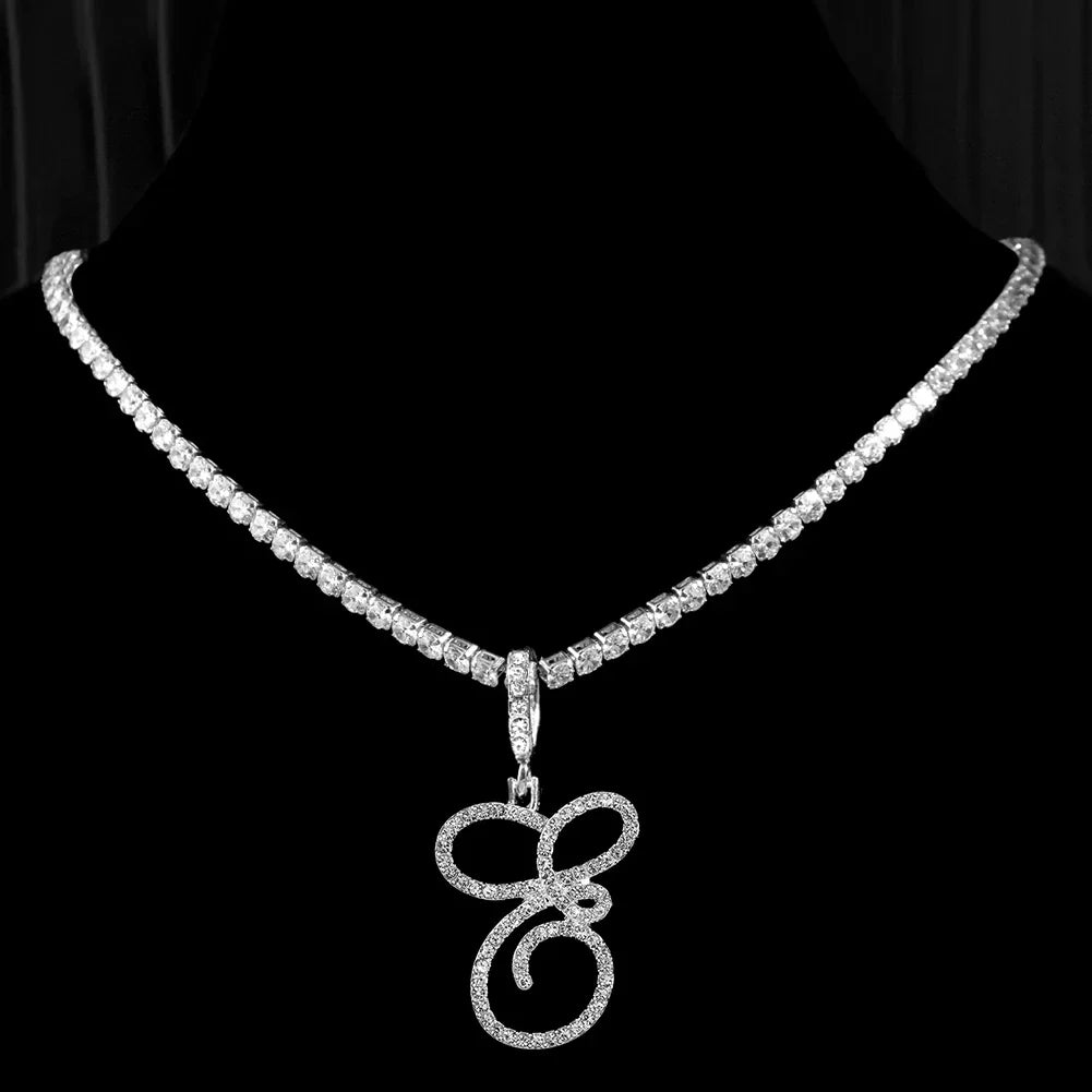 Choker necklace with initial pendant and rhinestone e