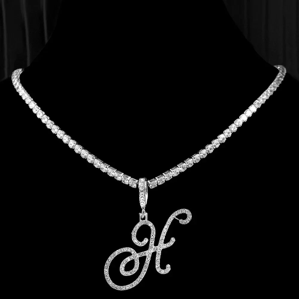 Choker necklace with initial pendant and rhinestone h