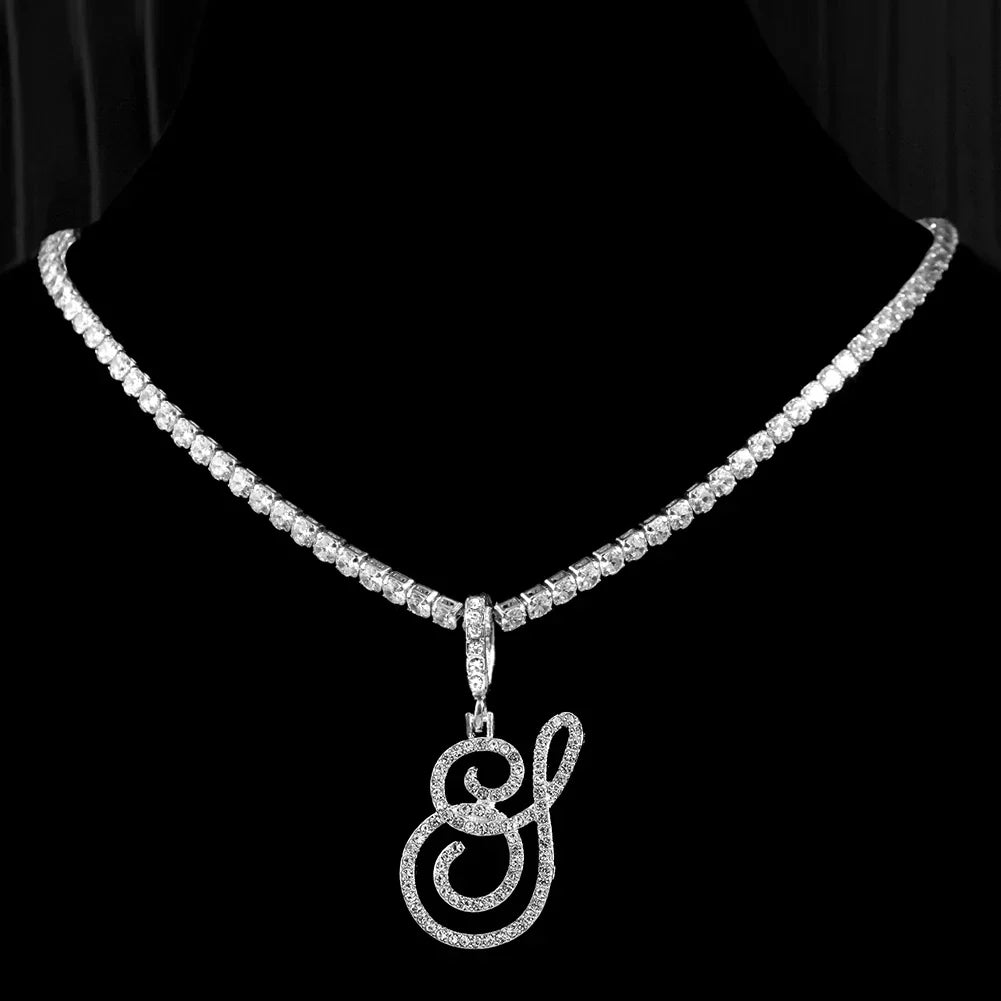 Choker necklace with initial pendant and rhinestone y