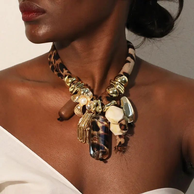 Leopard Pendant Choker Necklace