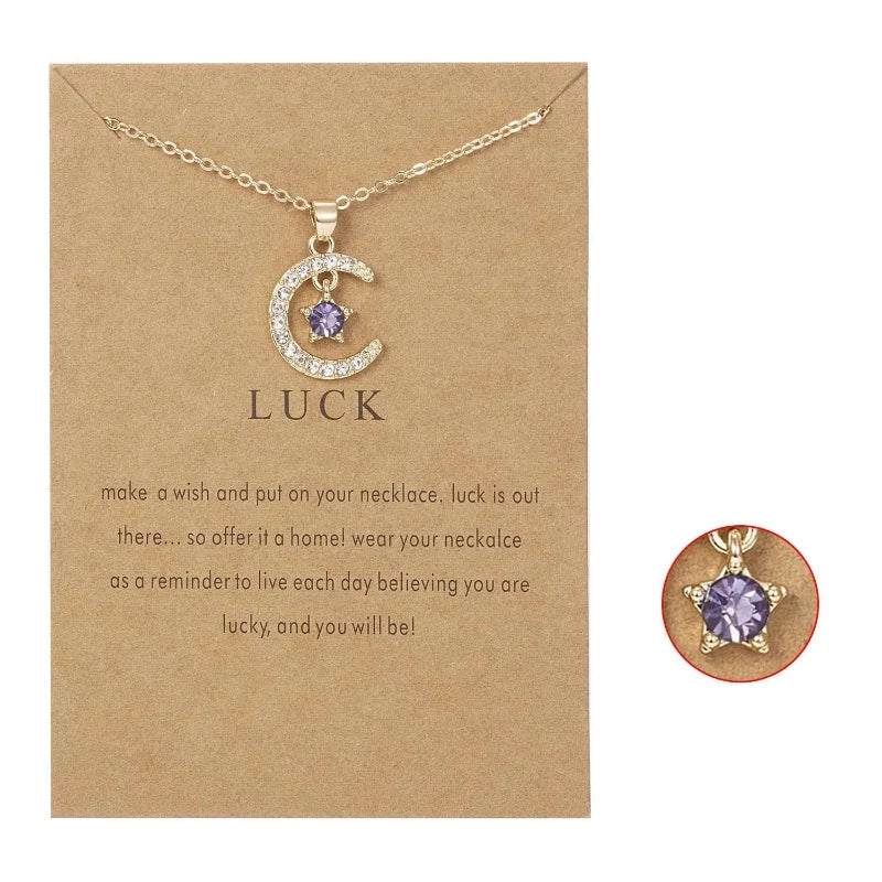 Collier avec Pendentif Lune en Strass Pierre de Naissance