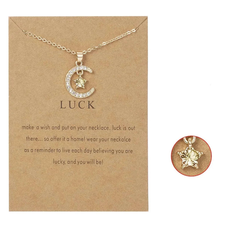 Moon Pendant Necklace with Rhinestone Birthstone