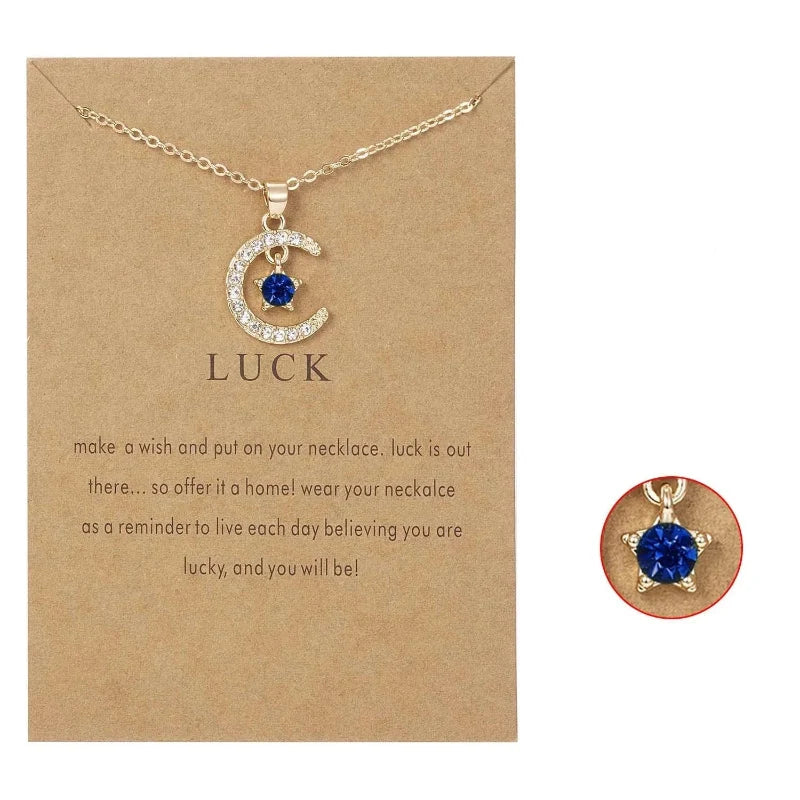Collier avec Pendentif Lune en Strass Pierre de Naissance