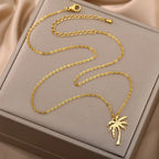 Palm Tree Pendant Necklace for Women, gold