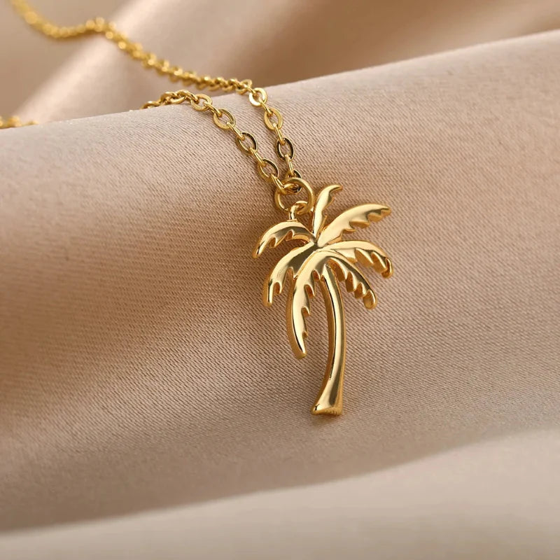 Palm Tree Pendant Necklace for Women, gold