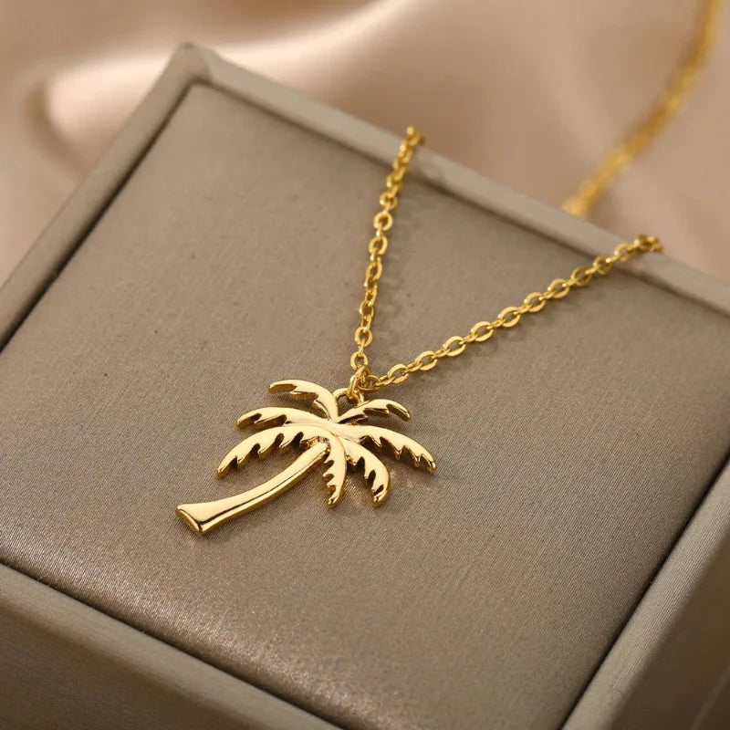 Palm Tree Pendant Necklace for Women, gold