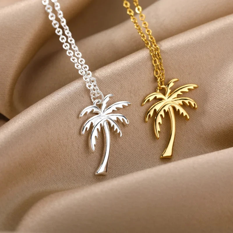Palm Tree Pendant Necklace for Women, silver